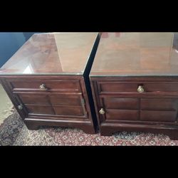 Two End Tables   Could Paint Too Solid Wood Glass Top Piece 