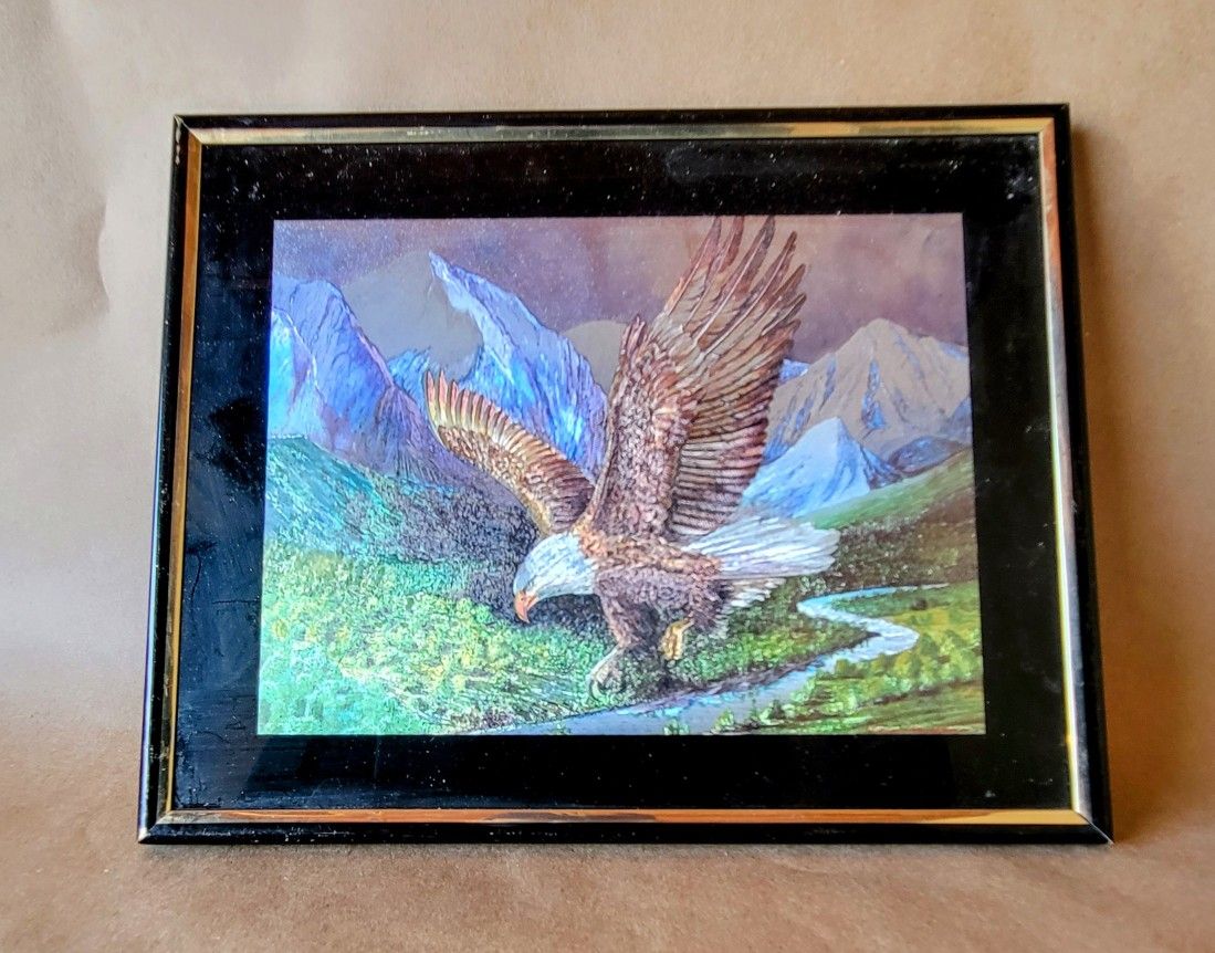 Framed Picture Of Eagle In Flight (Hologram changes color)