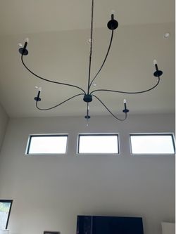 Matte Black 6 light candelabra chandelier 63” wide