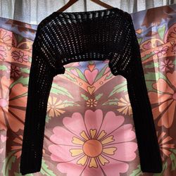 Black Crochet Long Sleeve Crop