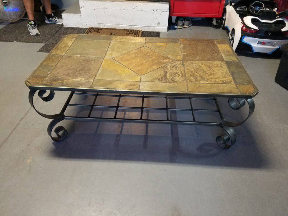 Coffee Table Heavy Solid Iron and Stone top