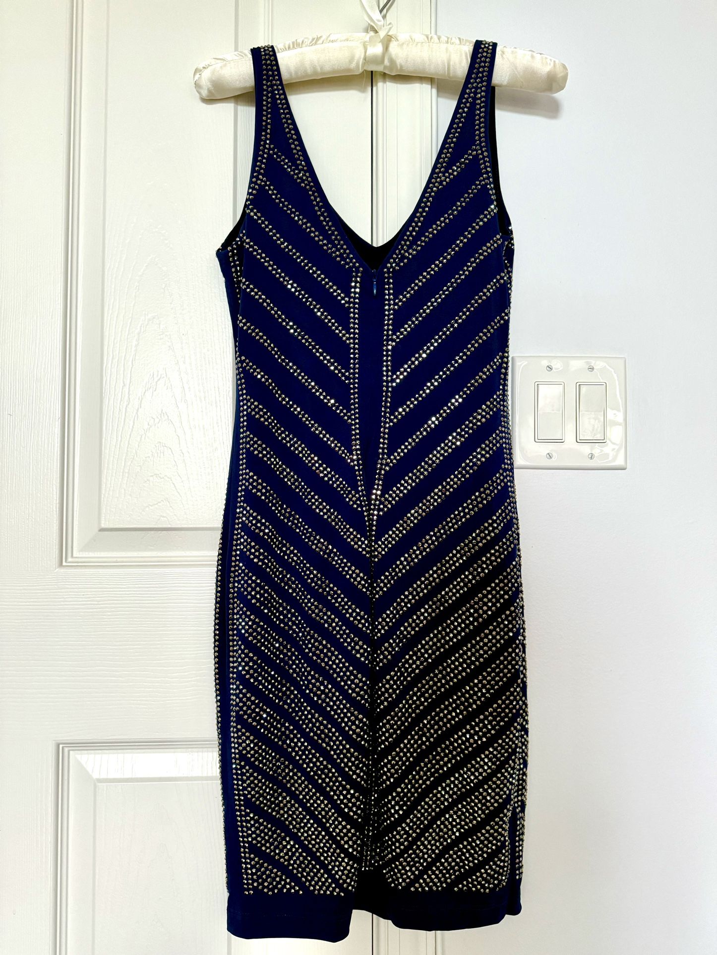 Navy blue Crystal Embellished Cocktail Evening Dress $165 Ret.