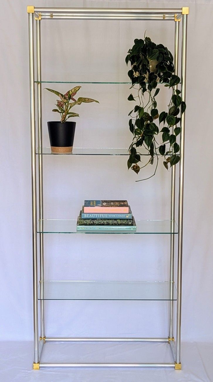 Milo Baughman–Style Chrome & Brass Étagère