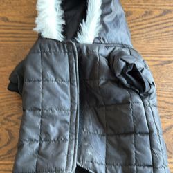 Medium Dog Puffer Sleeveless Velcro Fastened Fur Hoodie in Black