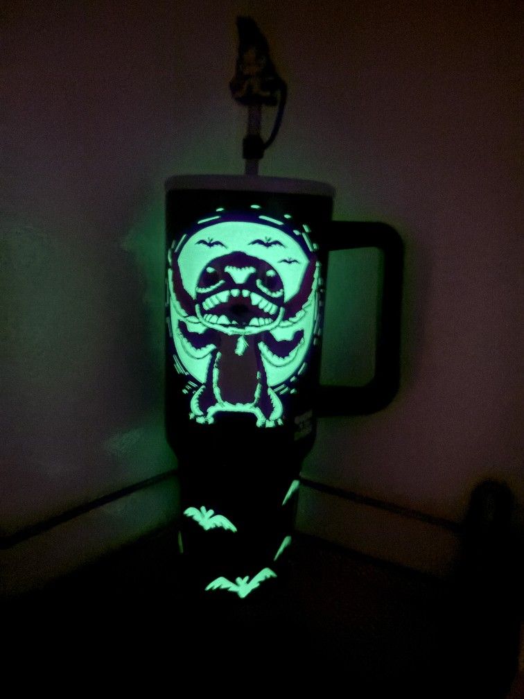 Disney Stitch Glow In The Dark Halloween Spooky Scary Tumbler  40z