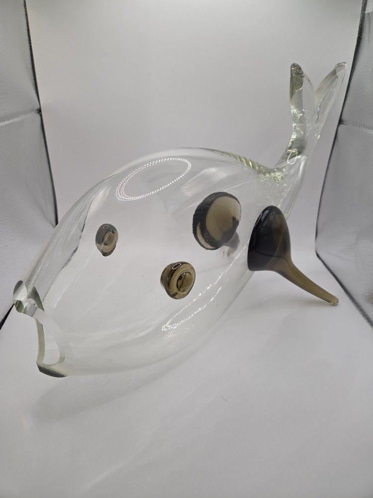 Vintage 16″ Amber Art Glass Fish Sculpture
