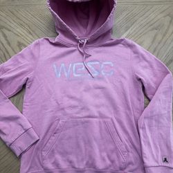 WESC Sweden pink Pullover fleece Hoodie   Sweatshirt woman’s  size medium Logo Print