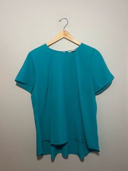 Michael Kors Teal Tile Blue High-Low Blouse | XL