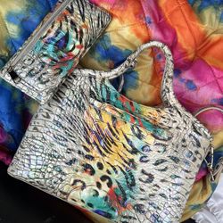 Brahmin Small Finley Obsession Ombre Croc Emboss Leather Satchel Ady Wallet NWT