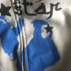white and blue zip up hoodie