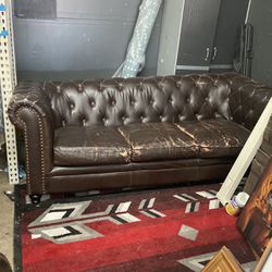 Bonded Leather Chesterfield Sofa Vintage Style