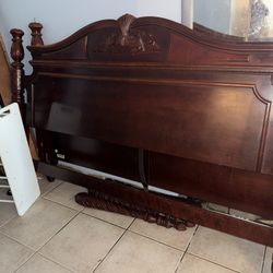 King Size Dark Wood Headboard + Bed Frame Pieces – Pickup ASAP