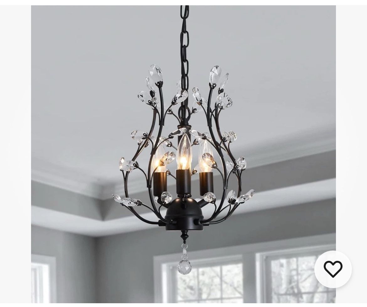 3 - Light Branch Crystal Chandelier Small Flush Mount Vintage Pendant Black2