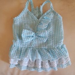 Small Dog Pet Blue White Checker Ruffle Dress