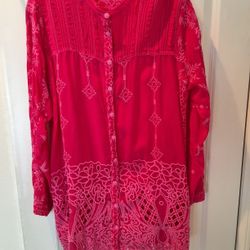 JOHNNY WAS  Womens Button Down Hot Pink Tunic Size M
