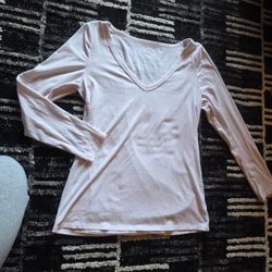 Torrid Super Soft Ribbed Light Pink V-Neck Long Sleeve Top T Shirt Size 1x