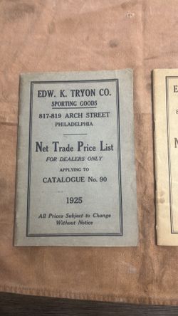 1925 & 1926 Edward Edw K Tryon Sporting Goods Catalog