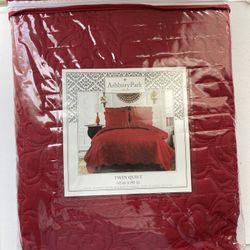 New Twin Quilt from Ashbury Park Collection, Red. 66 X 86. Machine Washable