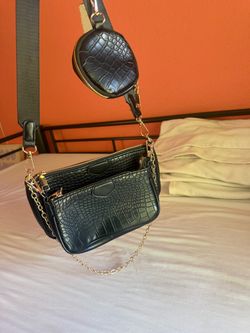 Black Croc-Embossed 3-Piece Crossbody Bag Set