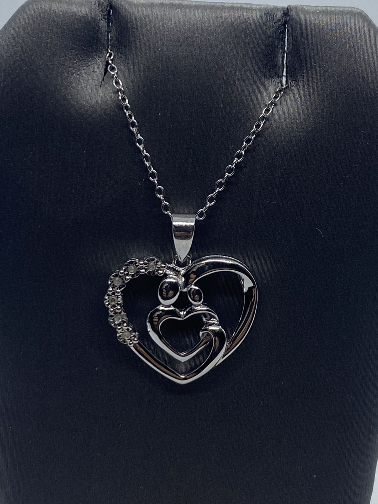 Sterling Silver Heart with Family Diamond Pendant