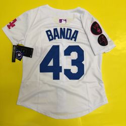Women’s Los Angeles Dodgers #43 BANDA White Pink Vin Kobe Patch Stitched Baseball Jersey