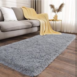 Soft Runner Rugs for Bedroom Hallways, 2x6 Grey Fluffy Shag Throw Area Rug Non Slip for Bedside Dorm, Long Shaggy Furry Carpet for Nursery Living Room
