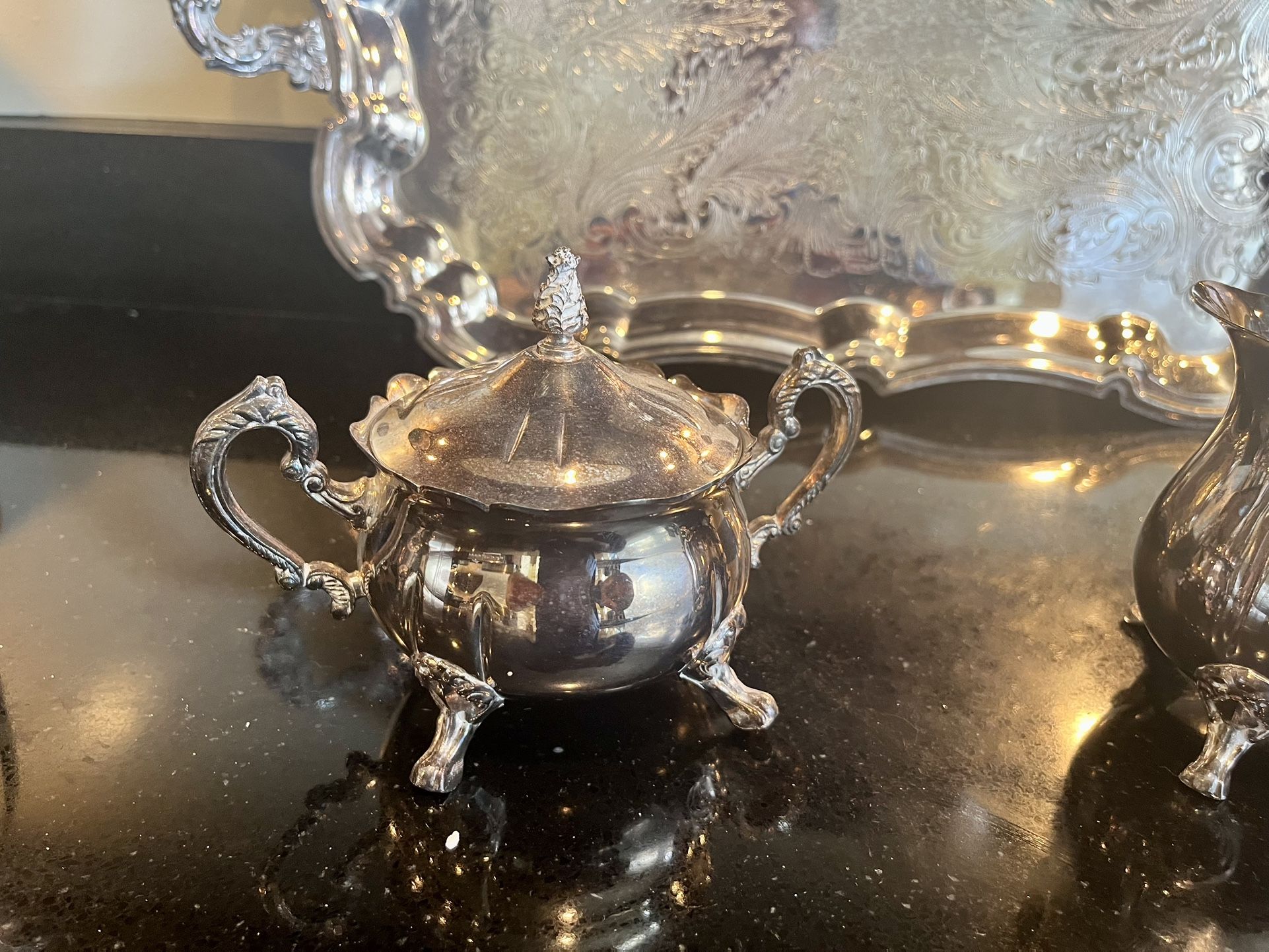 Vintage Leonard Silver Plate Coffee/Tea /Creamer/Sugar Set w/ Tray