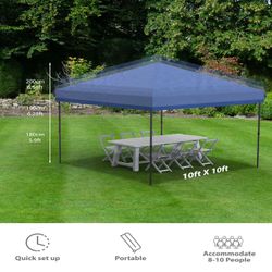 10' x 10' Pop-Up Canopy Tent, Waterproof UPF50+ Commercial Instant Shelter with Roller Bag, Sandbags, Stakes & Ropes, Blue