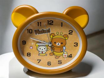 Cute Rilakkuma Style Bear Alarm Clock Yellow Kawaii Desk Clock New