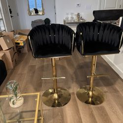 Black Velvet & Gold Bar Stools – Set of 2 | $100