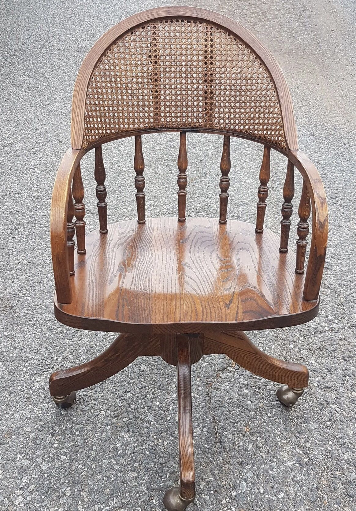 Mid 20th Century Vintage Cane Back Wood Swivel Chair