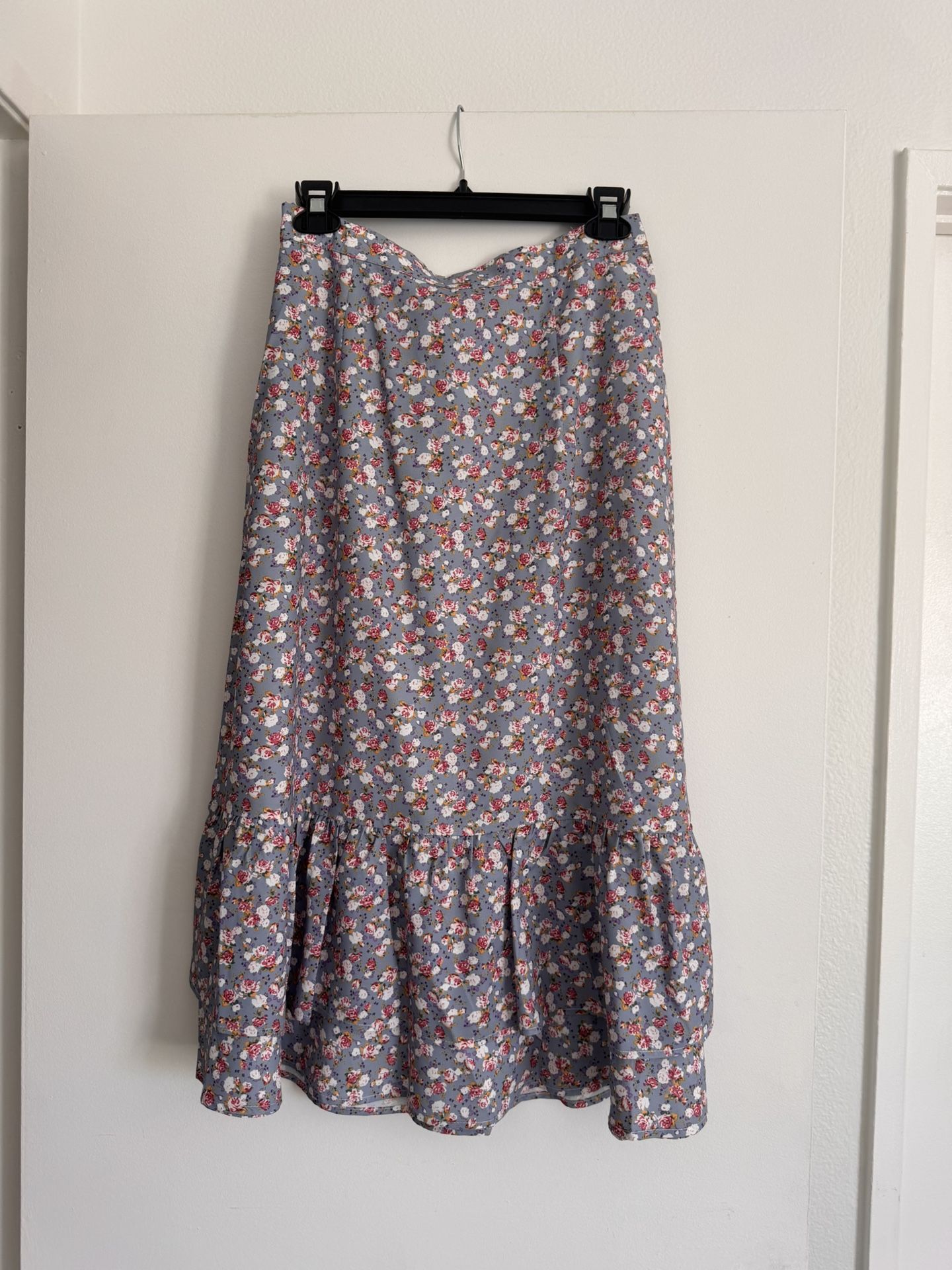 Floral Mdi Skirt - Blue and Pink