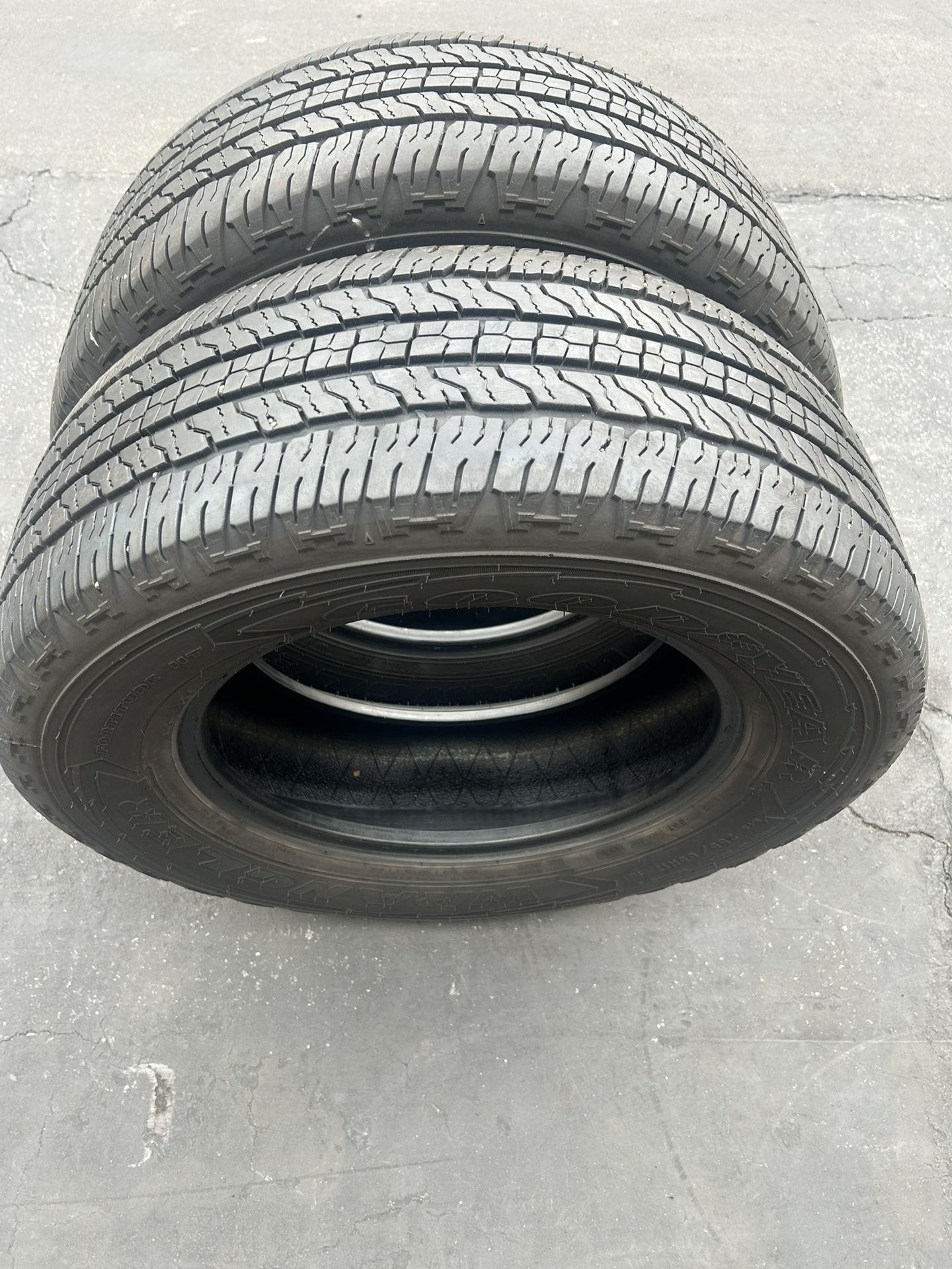 2. Tires. 255. 65. 17. Good year. Wrangler