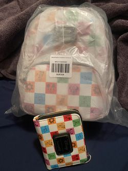 Mickey and Friends Colorful Checkered Loungefly Backpack and Wallet Set