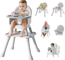 6 in 1 Baby High Chair for Babies and Toddlers, Booster Seat, Toddler Chair Children's Learning Table and Chair, Building Block Table, Removable Tray 