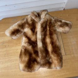 Fur Doll Coat 11” Long Velcro Closing In Front 