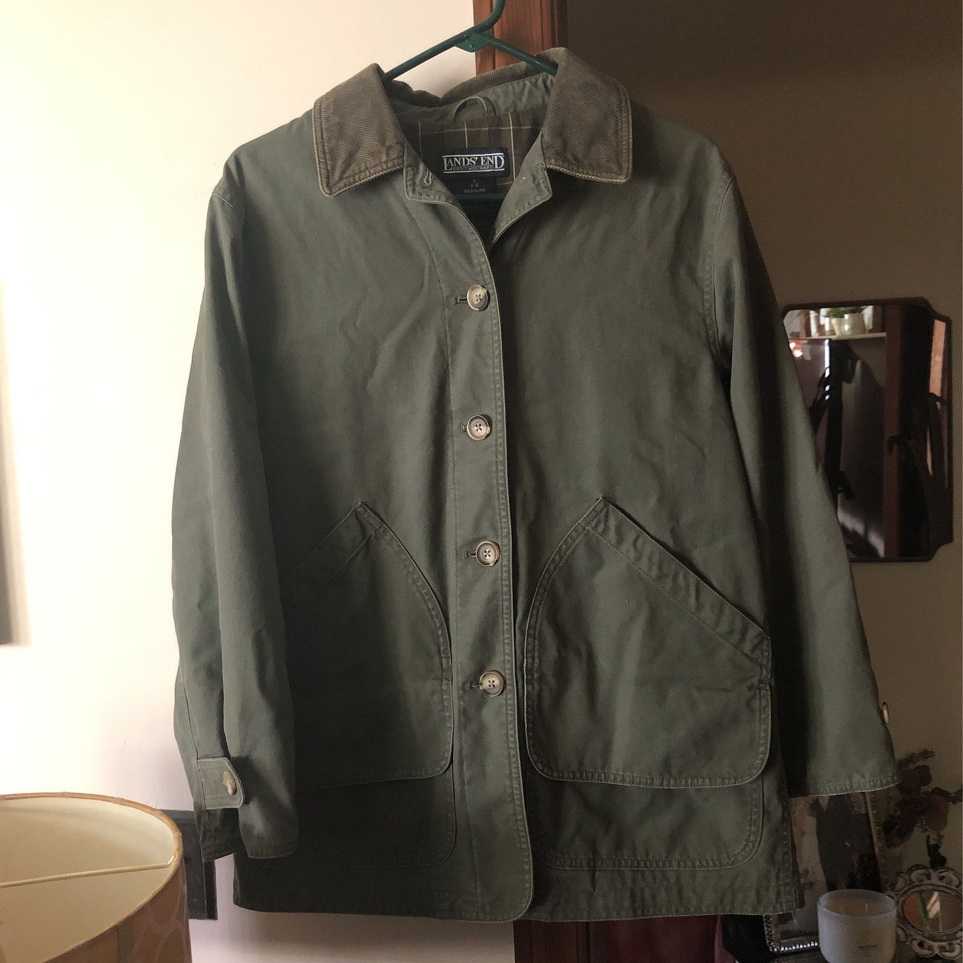 Lands’End Flannel Lined Jacket Sm Sz8, Deep Pockets