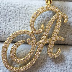 Gold Iced Out Letter A Pendant..18 Inches Chain