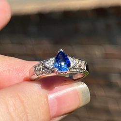 New Designer LeVian 14k White Gold Diamond And Blue Sapphire Ring