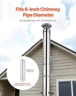 230*Double Wall Insulated Chimney Pipe, 6 x 48 inch Stainless Steel (Inner 316,Outer 304) Stove Straight Pipe, Easy Installation & Thick Insulation Co