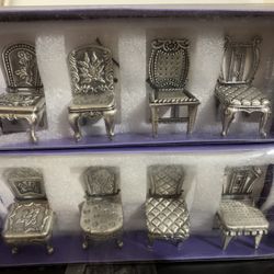 Pewter Metal Chairs Dollhouse Miniature furniture Iron Vintage