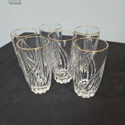 Lenox Debut Gold Set of 6 Crystal Highball Cut Swirl Glasses 6"