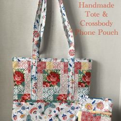 NEW PIONEER WOMAN BIRD MAZE QUILTED HANDMADE TOTE& CROSSBODY PHONE POUCH 