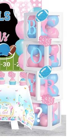 Football or Pom Poms Gender Reveal Banner – Boy or Girl Sports-Themed Gender Reveal/Baby Shower Party Decoration