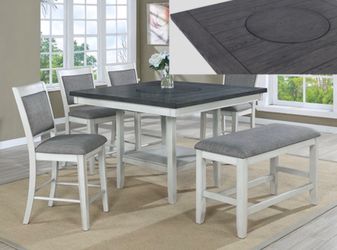 FULTON TWO TONED DINING TABLE WITH CHAIRS AND BENCH