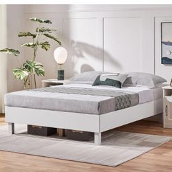 Full Bed Frame Scandinavian Natural Pine Wood Platform Bed, Detachable Wooden Slats for Easy Assembly/6.2 inch Clearance Space/Noise-Free/No Box Sprin