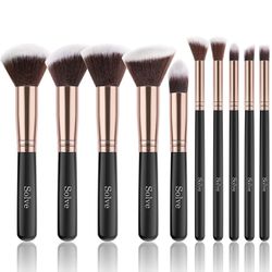Makeup Brushes, SOLVE Premium Makeup Brush Set Synthetic Cosmetics Foundation Powder Concealers Blending Eye Shadows Face Kabuki Makeup Brush Sets (10