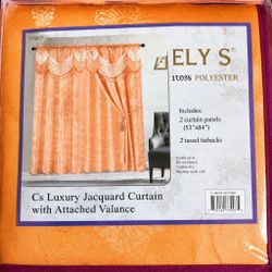 Ely S Jacquard Curtain Set with Attached Valance