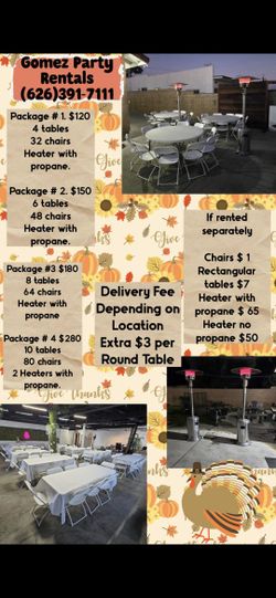 Chairs, Tables, Heaters 