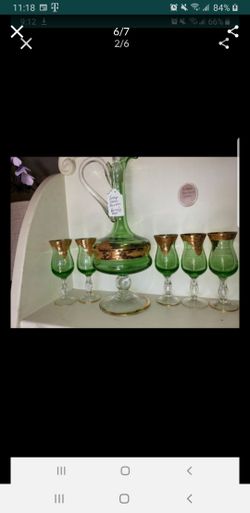 Vintage Decanter Green Set